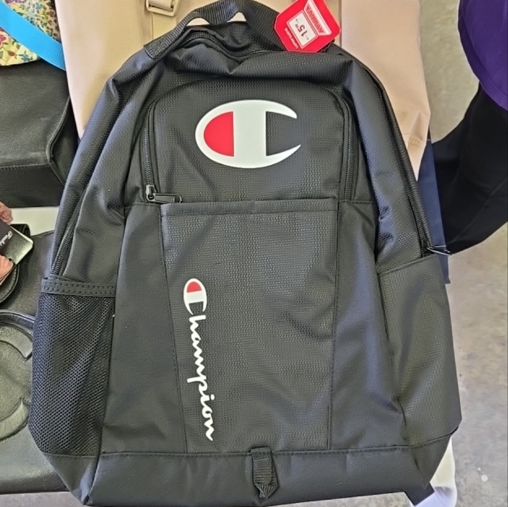 Champion Black and Red Logo Backpack